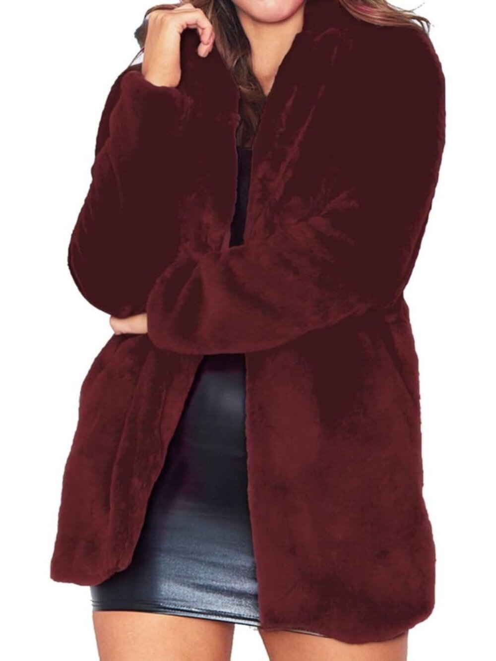 Cozy Women's Winter Faux Fur Coat with Lapel, Inner Lining & Button Detail